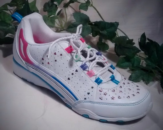 Vintage White Athletic Shoe for Girls or Women Multicolor Trim Hearts and Stars by Athletech US 5M EUR 37M Mex 24M Etsy