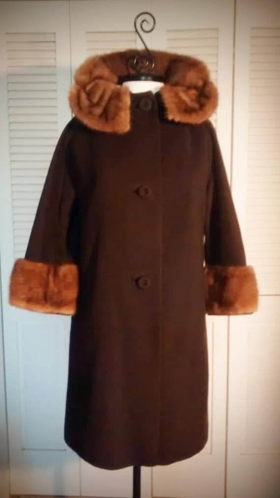 1950s  Cashmere Coat – Mink Collar and Cuffs on C… - image 1