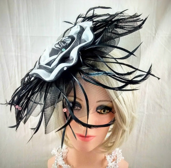 Whittall & Shon Fascinator / Black and White Headb