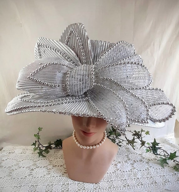 Silver Lamé Ladies Vintage Hat Huge Bow