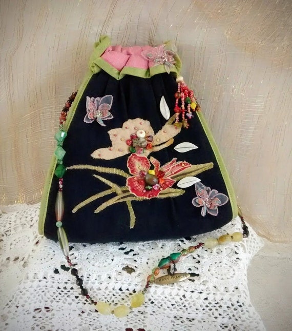 Mary Frances Vintage Black Purse / Purse with App… - image 1