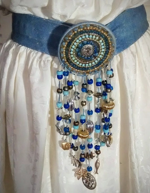Vintage Ladies Belt / Blue Belt / Embellished Bel… - image 2