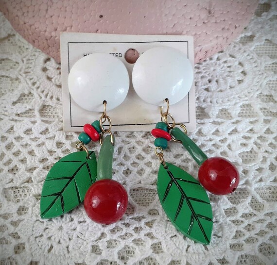 Wood Cherry Pierced Earrings Kitsch - image 3