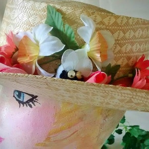 Vintage Straw Cowboy Hat Embellished With Flowers and Ribbon image 4