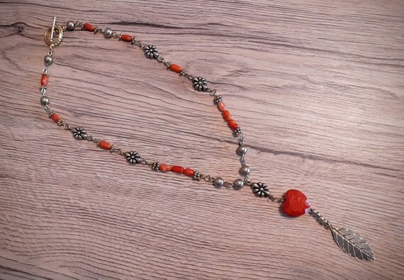 Necklace  Heart Leaf Valentine Ethnic Boho Hippy - image 1