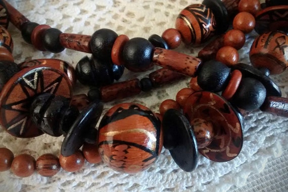 Vintage Wood Bead Choker Ethnic Tribal Necklace a… - image 3