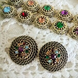 Vintage Judy Lee Bracelet and Earrings / 1960’s Bracelet / Colored Stone Costume Jewelry / Original Box
