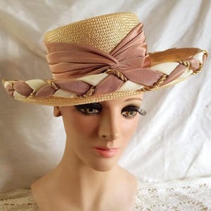 Whittall & Shon Women Ivory Lace Pearl Sequin Bow Rhinestone Wide Brim Derby Hat Whittall & Shon | Accessories | Vintage Whittall And Shon  main image 2