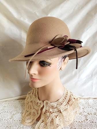 NEW KATHY JEANNE MILLINERY women\'s wool annie hall cloche hat in beige kathy jeanne millinery Gloves, Scarves and Hats | ShopSimon main image 4