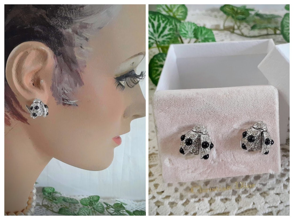 Christian Dior Lady Bug Earrings Couture Designer Clip