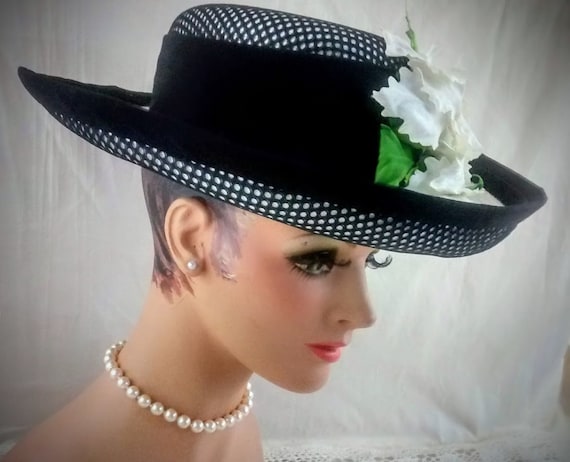 Whittall & Shon Black and White Straw Wide Brim Ha