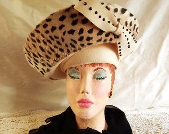 Vintage Mr. John  Hat: Leopard Trim