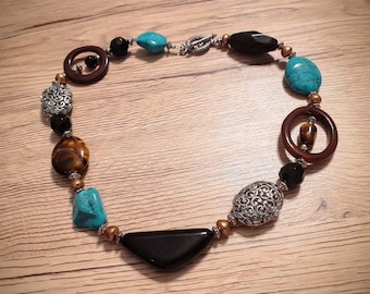 Necklace  16 Inch Beads Charms Chunks Faux Turquoise Unisex Ethnic Boho Hippy