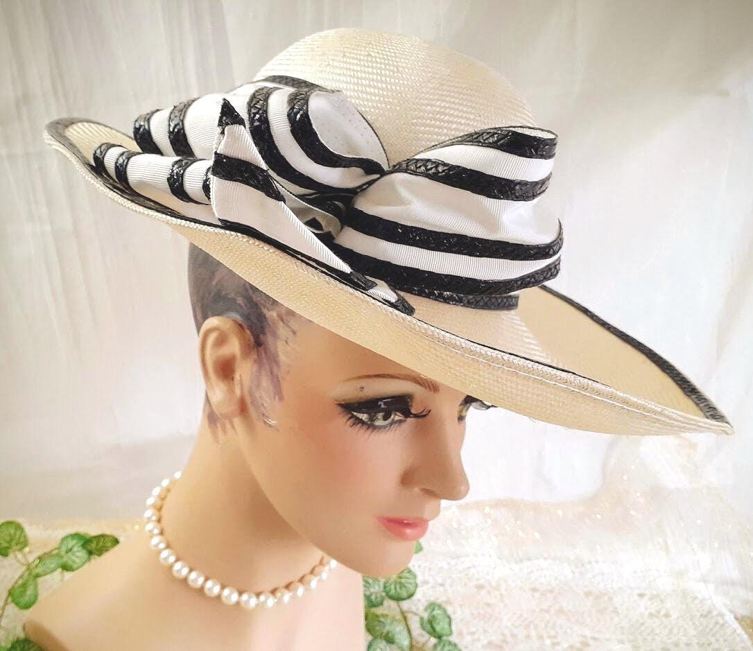 Jack McConnell Vintage Women’s Straw Hat Black Patent Leather Edge Swirl Derby Jack McConnell Vintage Hats for Women for sale - eBay main image 3