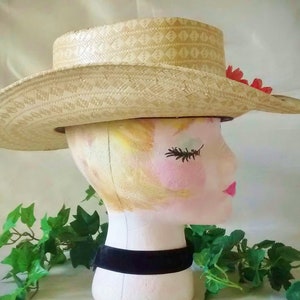 Vintage Straw Cowboy Hat Embellished With Flowers and Ribbon image 5