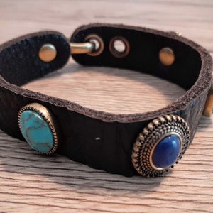 Bracelet  Leather Faux Turquoise Lapis Stone Ethnic Boho Hippy Unisex