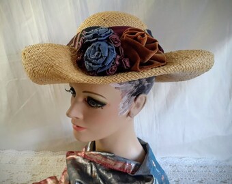 Vintage Breton Sonni Deep Brim Straw Ivory & Taupe Derby Hat  display picture 1