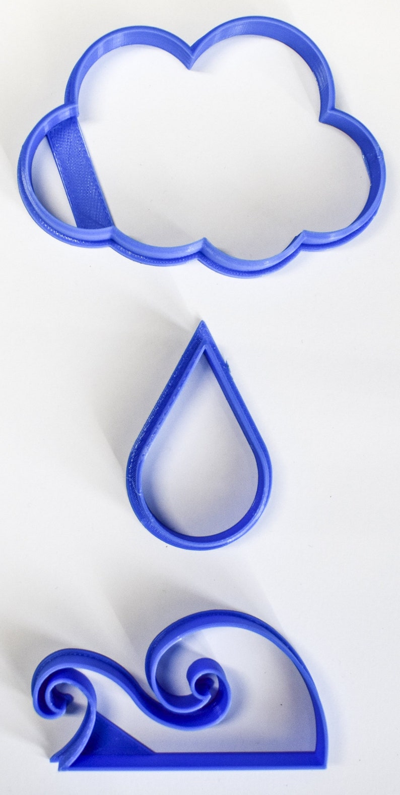 Water Cycle Cloud Raindrop Ocean Wave Set Of 3 Special Occasion Cookie Cutters Baking Tool 3D Printed Made In USA PR1107