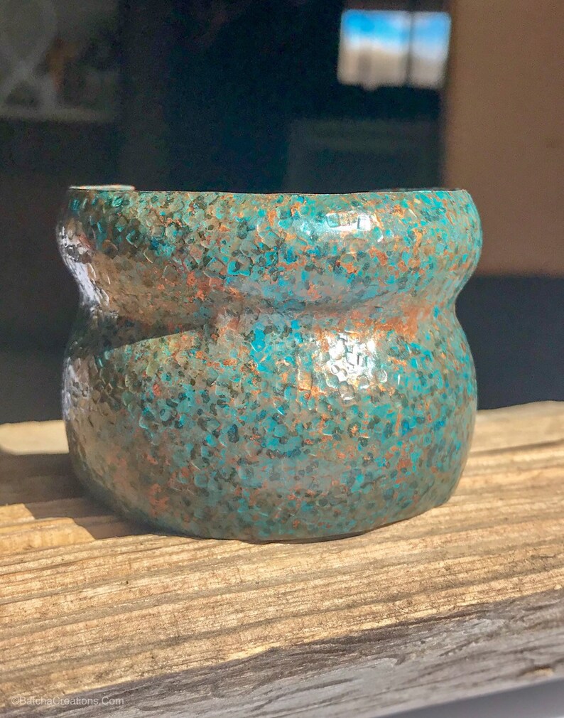 Double Dome Textured and Patinaed Copper Adjustable Cuff
