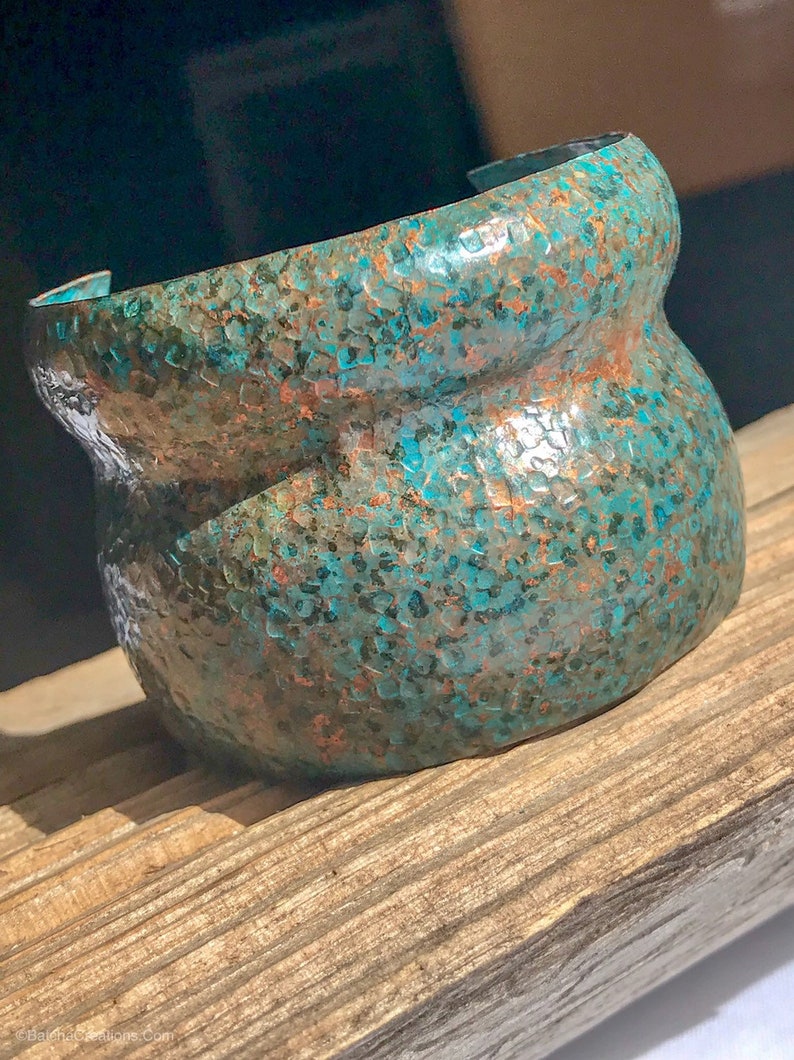 Double Dome Textured and Patinaed Copper Adjustable Cuff
