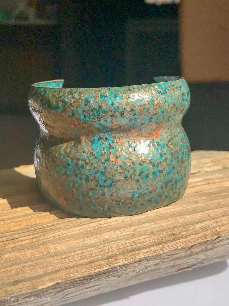 Double Dome Textured and Patinaed Copper Adjustable Cuff