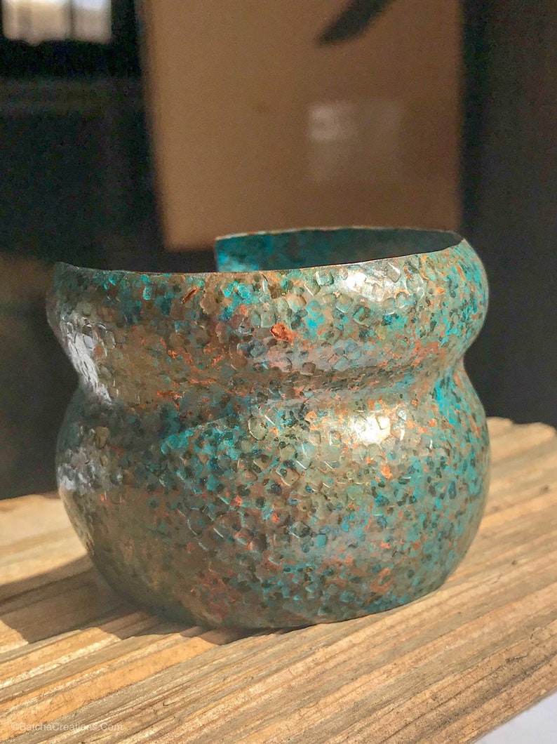 Double Dome Textured and Patinaed Copper Adjustable Cuff