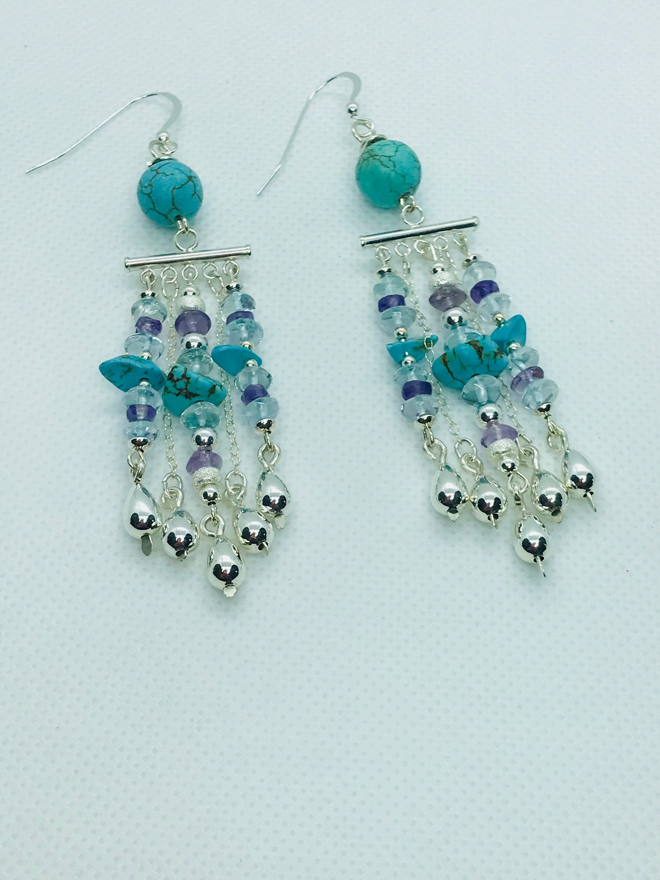 Turquoise Amethyst Blue Topaz And Sterling Silver Chandelier Earrings