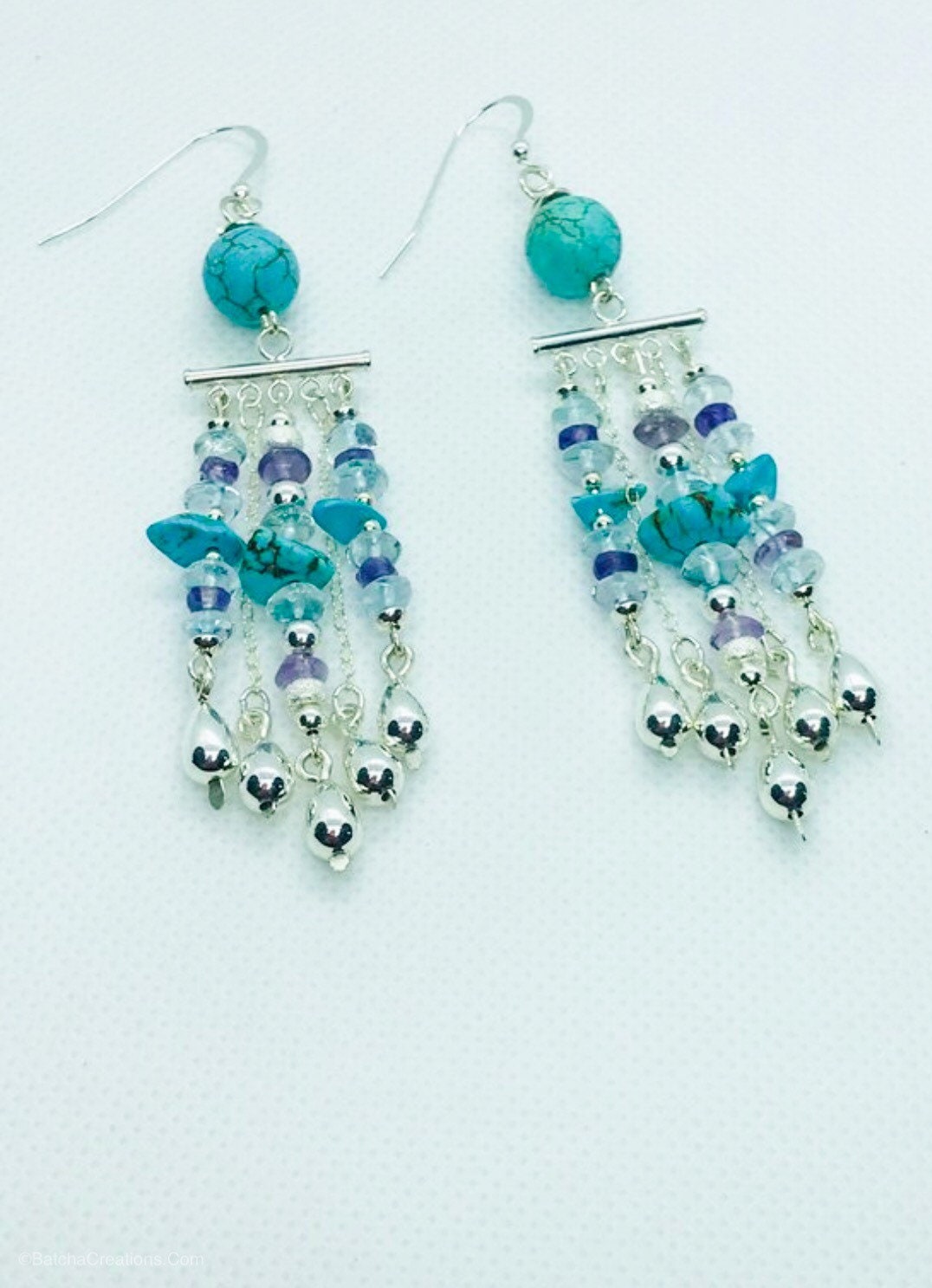 Turquoise Amethyst Blue Topaz And Sterling Silver Chandelier Earrings