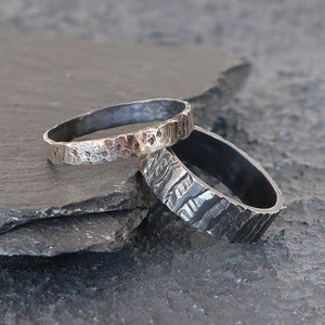 His and Hers Viking Wedding Band Set Forged Norse Wedding Band Viking Wedding Ring Sets His and Hers Gothic Couples Anniversary Gift