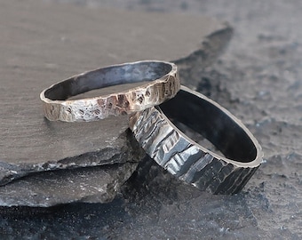His and Hers Viking Wedding Band Set, Forged Norse Wedding Band, Nature Wedding Band, Couples Viking Wedding Ring Sets His and Hers