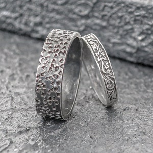 Antique Style Medieval Wedding Band Set Baroque Couples Vine Engagement ...