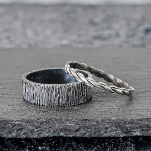 His and Hers Medieval Style Wedding Bands Silver Couples Ring Set Irish Promise Ring Viking Engagement Ring Vintage Style Wedding Ring Sets