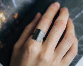 Minimalist Black Ring Women - Unique Black Statement Ring - Square Geometric Ring