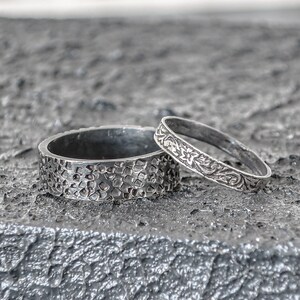 Antique Style Medieval Wedding Band Set Baroque Couples Vine Engagement ...
