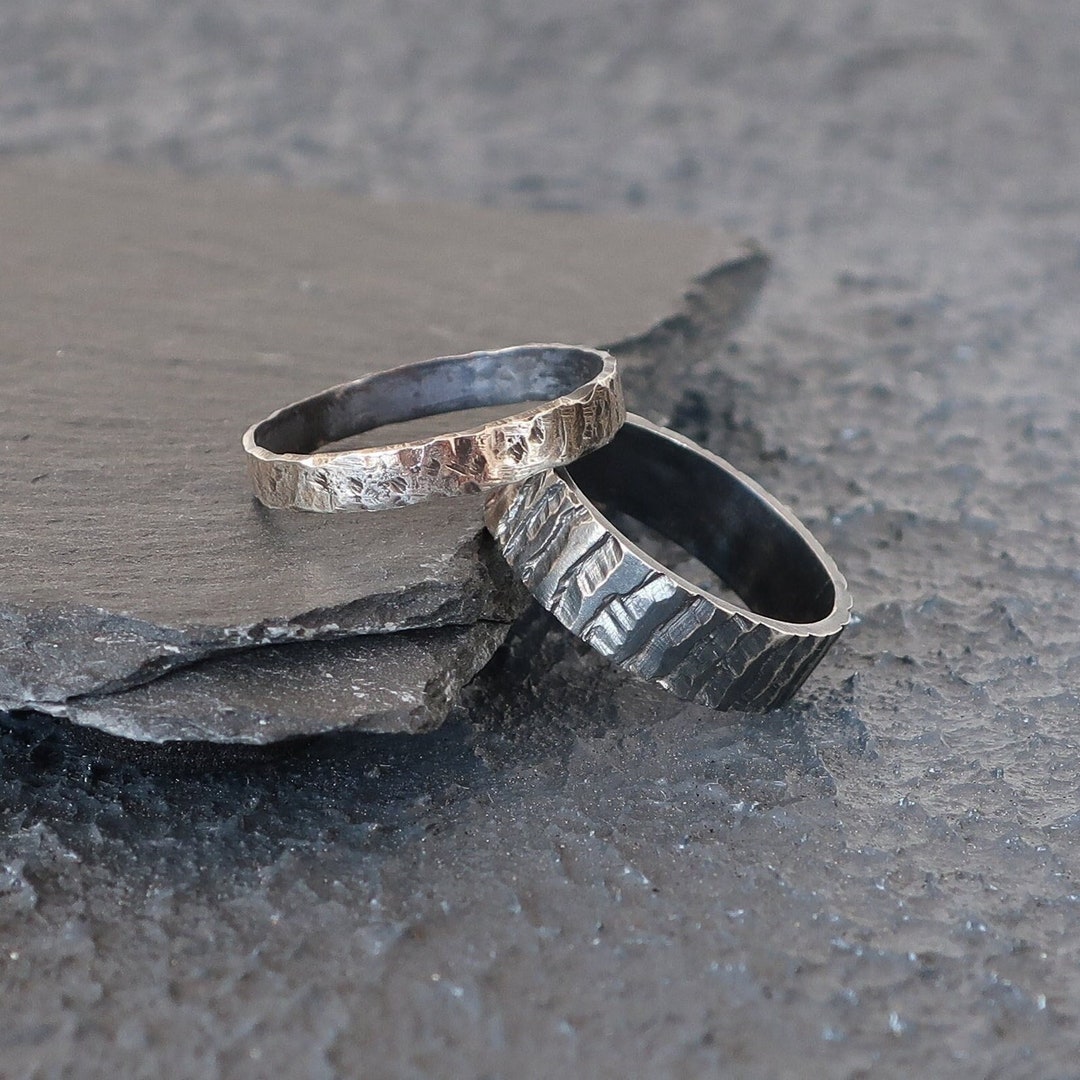 His and Hers Viking Wedding Band Set Forged Norse Wedding Band