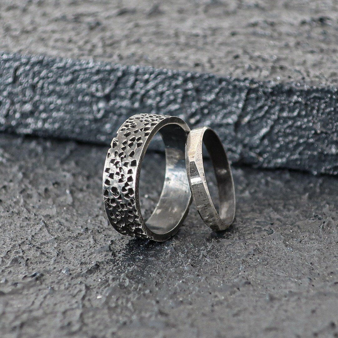 Medieval Silver Couples Ring for Wedding Middle Ages Promise Ring Set ...