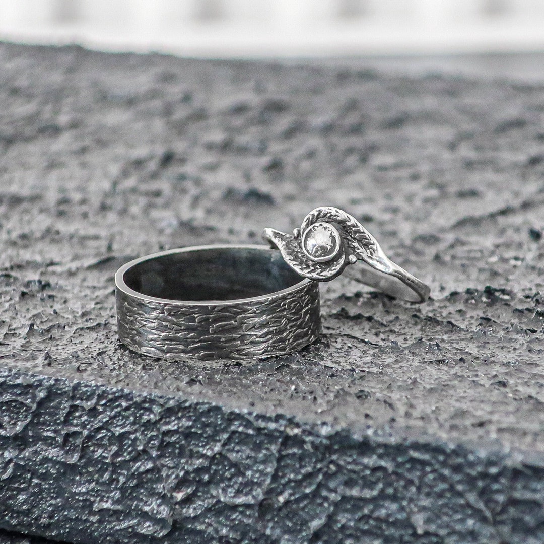 Victorian Leaf Nature Wedding Band Set Floral Wedding Ring for Gothic ...