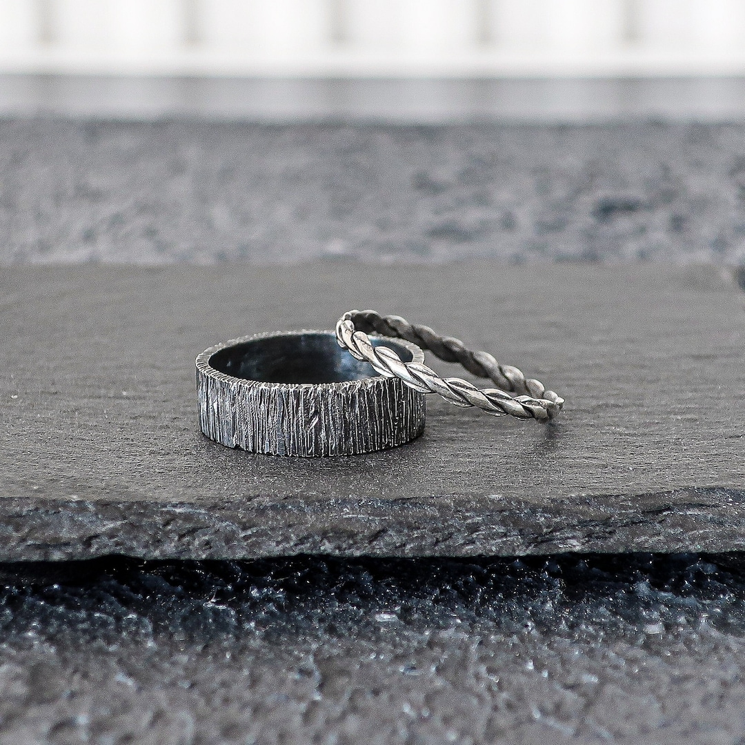 His and Hers Medieval Style Wedding Bands Silver Couples Ring Set Irish ...