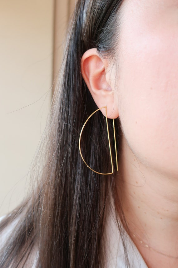 Gold Hoop Earrings Large unique Half Hoop Earrings - Etsy