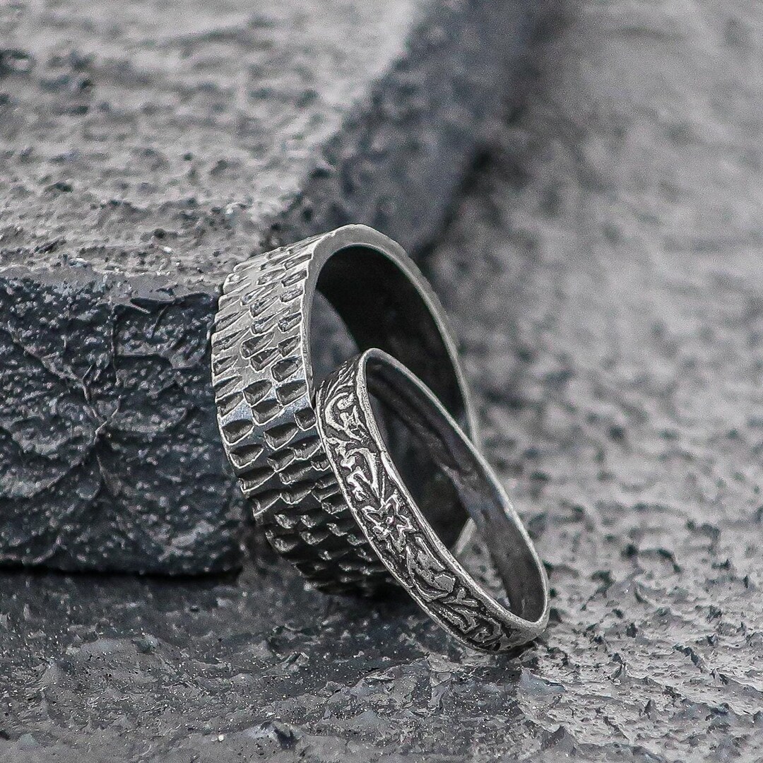 Gothic Medieval Wedding Band Set Sterling Silver Oxidized Couple ...