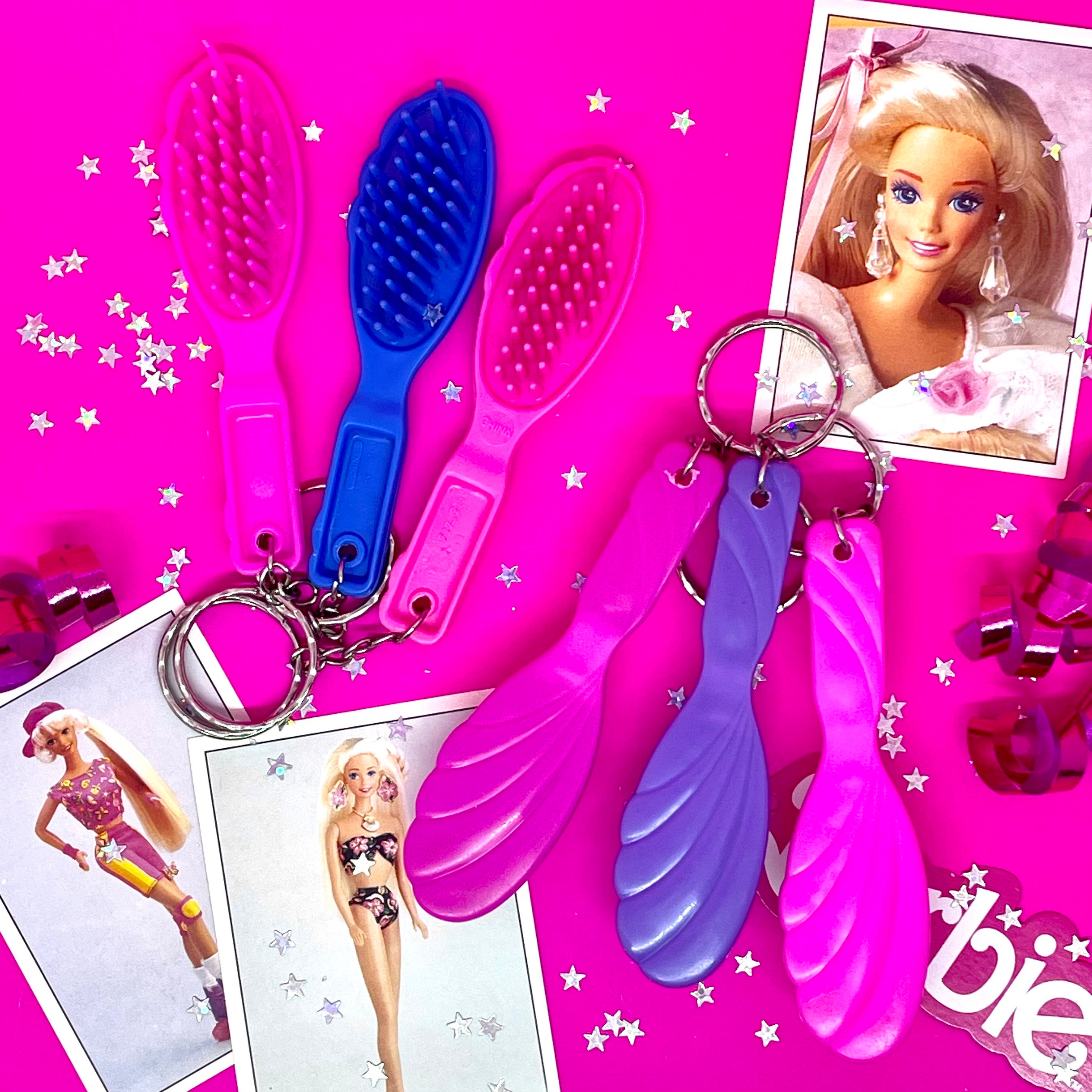 90s Barbie Brush Keychain Plastic Keyring / Multi Colours