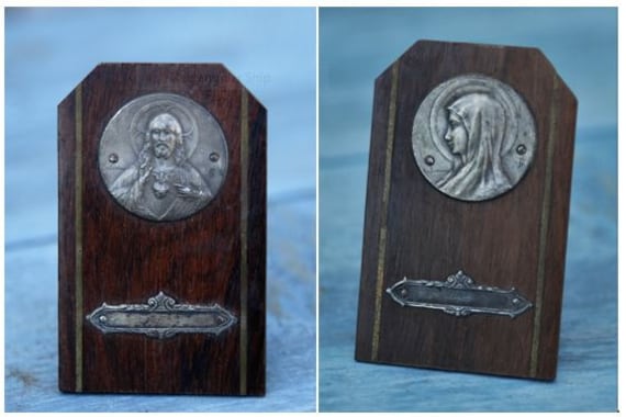 2 Mini Jésus et Marie Plaques/Bois Étain Mary/Mary Plaque/Jésus Plaque/Bois Religieux Plaque/Paire d