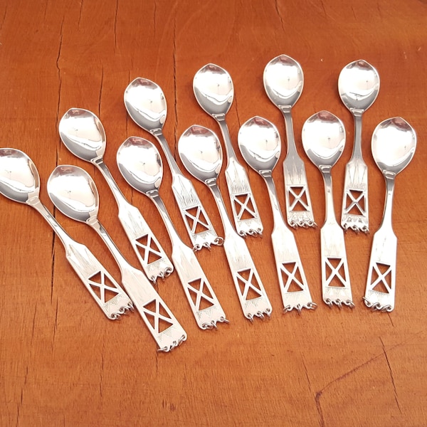 Alton - Set of 12 Sami Style Silver Coffee or Tea Spoons - Lappsked - Alton - Sweden - 1970s  (V933-A)