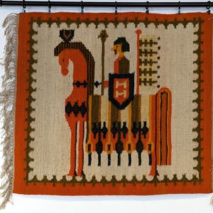 Vintage Kelim Wool Tapestry: Polish Wedding Scene, 1970s Folk Art, 141x77 cm / 55.5x30.5&quot; (V1072-B)
