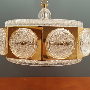Carl Fagerlund - Crystal and Gilt Brass Ceiling Pendant - Orrefors - Sweden - 1960s (V935)