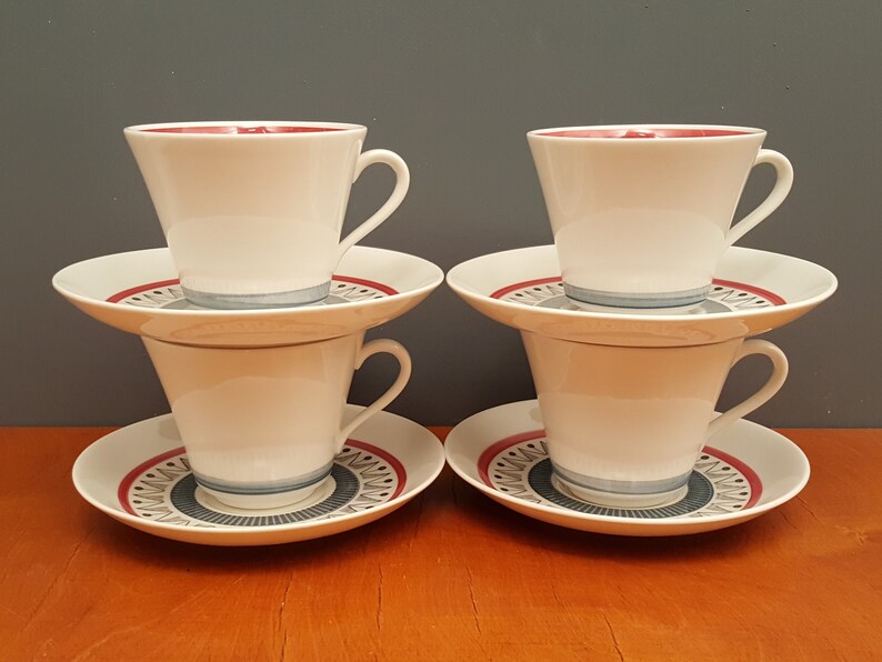 Rörstrand Bimbo 4 x Tea cup and Saucer Sweden 1950s V693B-A image 7