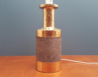 Bitossi - Ceramic Gold and Brown Glaze Table Lamp - Aldo Londi - Italy - 1970s (V984-D)