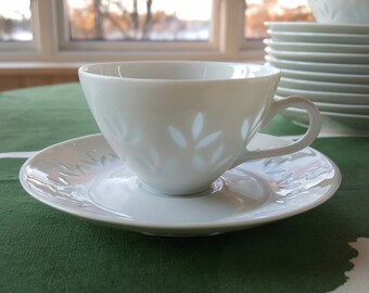 Arabia Finland Rice Porcelain Coffee Cups With Saucers Seven