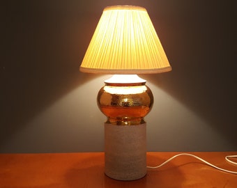 Bitossi - Ceramic White and Gold Glazed Table Lamp - Italy - 1960s (V900)