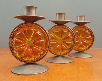 CBN Nybro - Metal and glass candle holders - 1960s (NY-A)